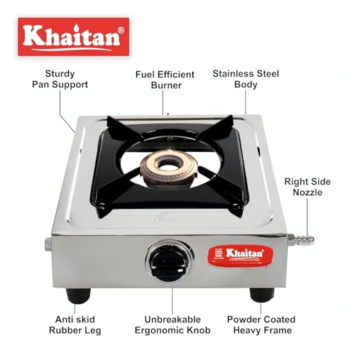 Khaitan 1 Burner Classic Stainless Steel Manual Gas Stove (1 Burners) - Image 5