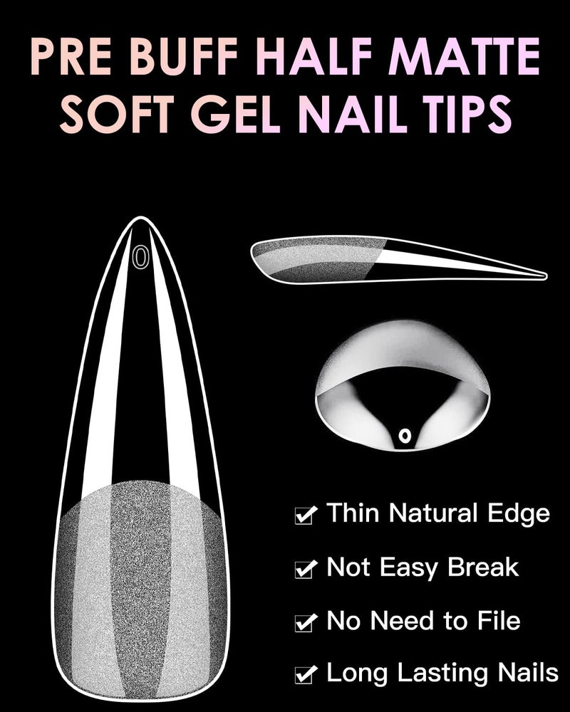 BORNBYME Soft Gel Nail Tips Long Stiletto, 120PCS Pre Buff Full Cover Nail Extenison Tips Half Matte Gel Nail Tips BORNBYME - Image 2
