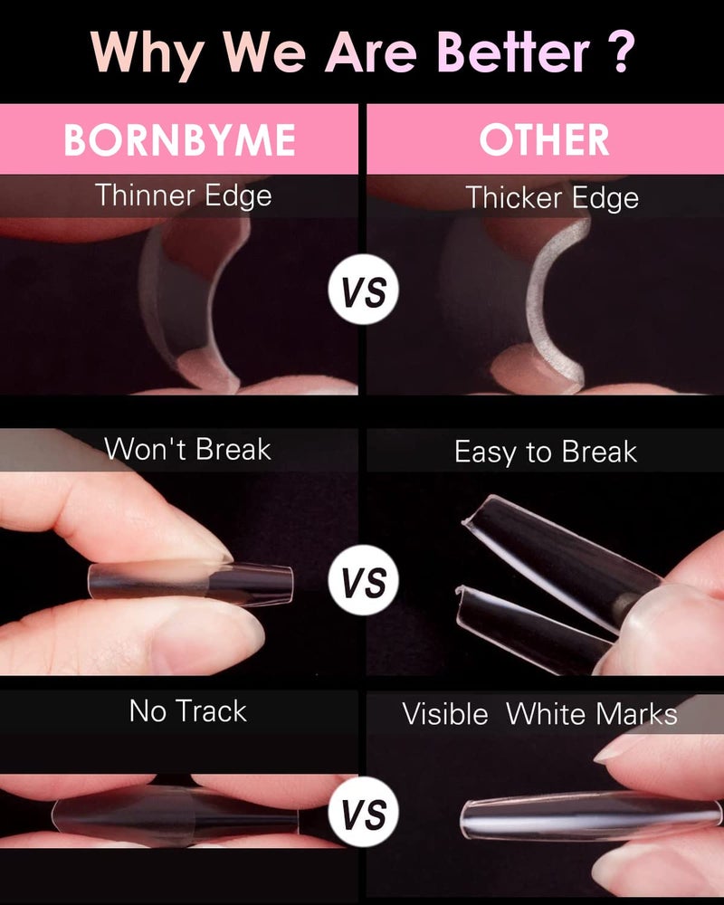 BORNBYME Soft Gel Nail Tips Long Stiletto, 120PCS Pre Buff Full Cover Nail Extenison Tips Half Matte Gel Nail Tips BORNBYME - Image 4