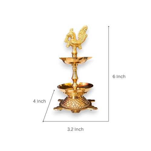 RAISOM Kerala Brass Peacock Head Tortoise Panchmukhi Diya for Pooja with Flower Holder | Small Size Kachua Kuthu Vilakku, Brass Diya for Pooja and Home, Office & Gifting | 6 Inches, 275 Grams - Image 3
