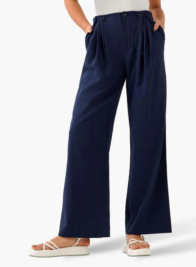 Splash FAV Buttoned Waist Pleated Wide Leg Pants
