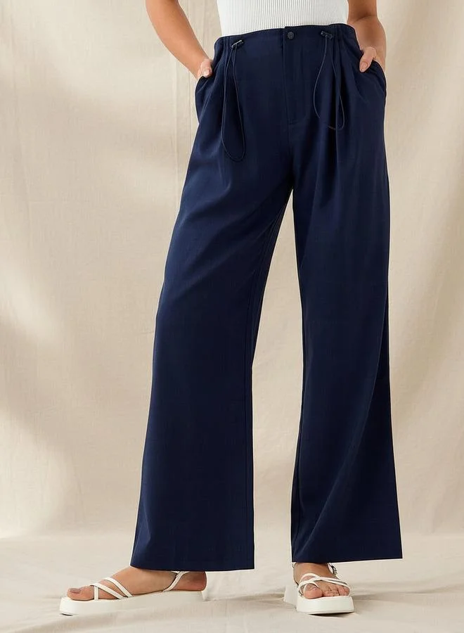 Splash FAV Buttoned Waist Pleated Wide Leg Pants