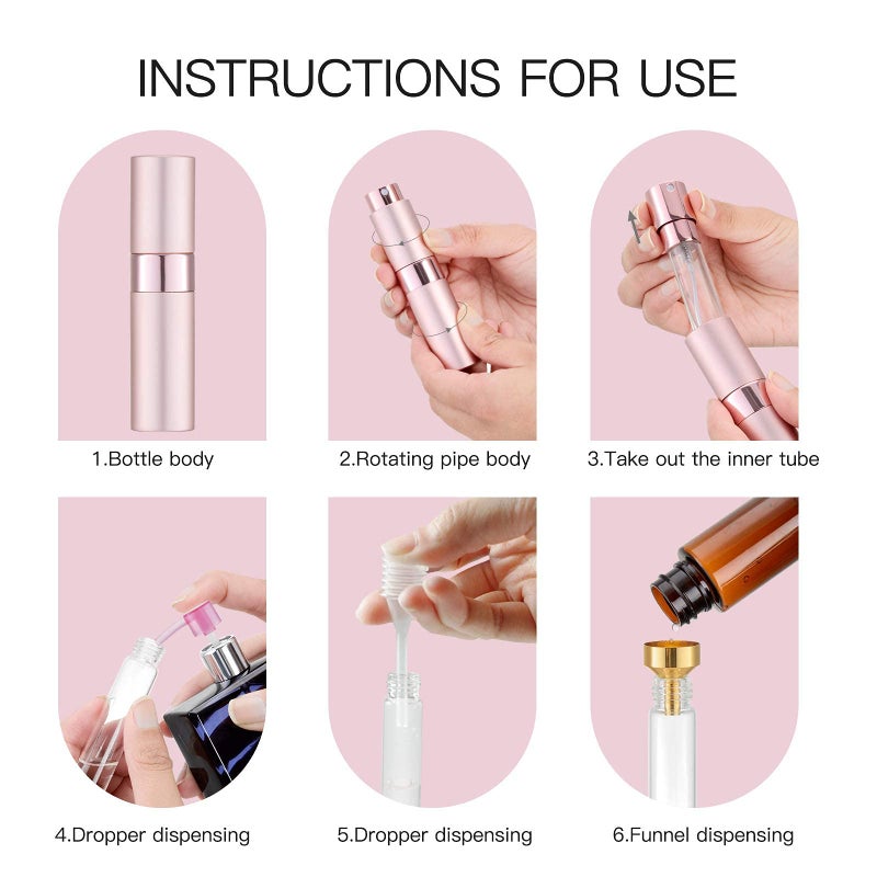 Tekson Travel Perfume Atomizer Refillable 8ml (5 PCS), Travel Cologne Sprayer Mini, Perfume Bottle Empty Small (5 Colors) - Image 5