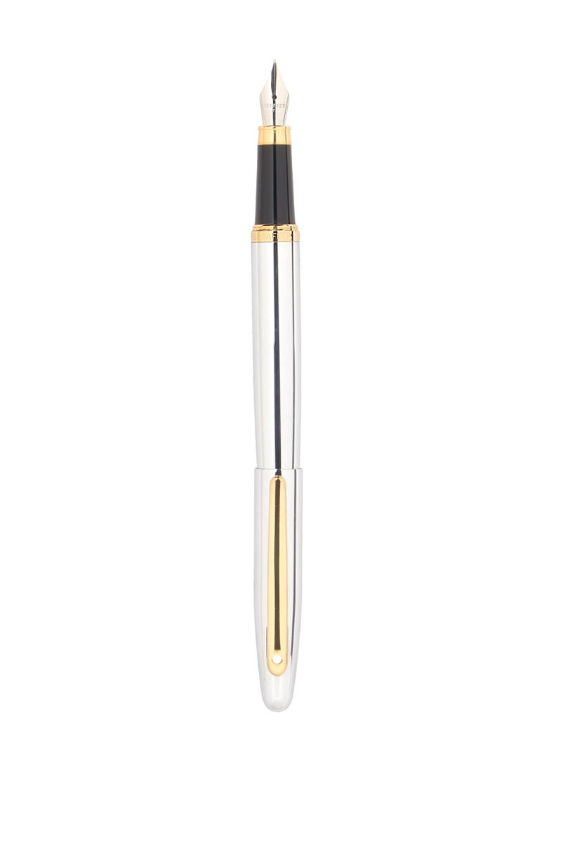 SHEAFFER قلم شيفر VFM من الكروم المصقول مع حواف ذهبية | رأس دقيق | قلم فضي فاخر - Image 4