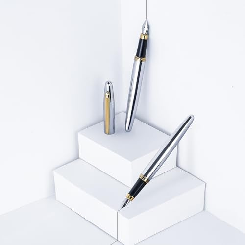SHEAFFER قلم شيفر VFM من الكروم المصقول مع حواف ذهبية | رأس دقيق | قلم فضي فاخر - Image 2