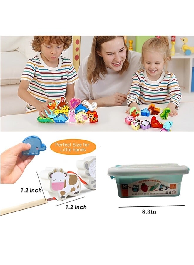 Beauenty 42pcs Montessori Educational Wooden Lacing Bead Toy for Kids, Preschool Stringing Fine Motor Skills Toys for Boys Girls,farm Animals Fruits Vegetables Bead Threading Toys  - Image 5