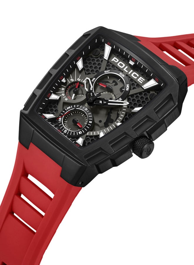 POLICE Men Tough Gear Black Dial Red Silicone Strap Gents Chronograph Watch With Stainless Steel Case - Image 2