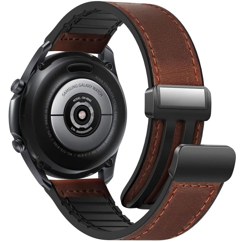 WestEagle Magnetic Leather Band Compatible with Samsung Galaxy Watch 3 45mm/Galaxy Watch 46mm Bands/Gear S3 Frontier, Quick Release 22mm Strap Replacement Wristband for Men Women - Image 1