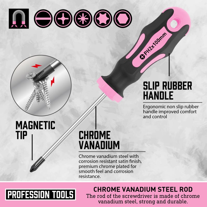 Amartisan Magnetic Screwdrivers Set with Case, Amartisan 43-piece Includs Slotted, Phillips, Hex, Pozidriv,Torx and Precision Screwdriver Set, Magnetizer Demagnetizer Tools, Tools for Men (Pink)) - Image 2