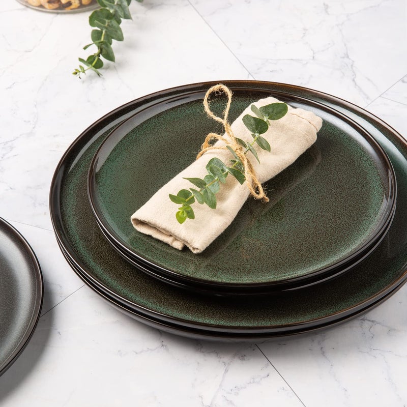LERATIO Ceramic Plates Set of 6  8.5 Inch Reactive Glaze Light Weight Porcelain Salad Plates Modern Shape Dinnerware Dishes Set for Kitchen Microwave&Dishwasher&Oven Safe Resistant-Green - Image 3
