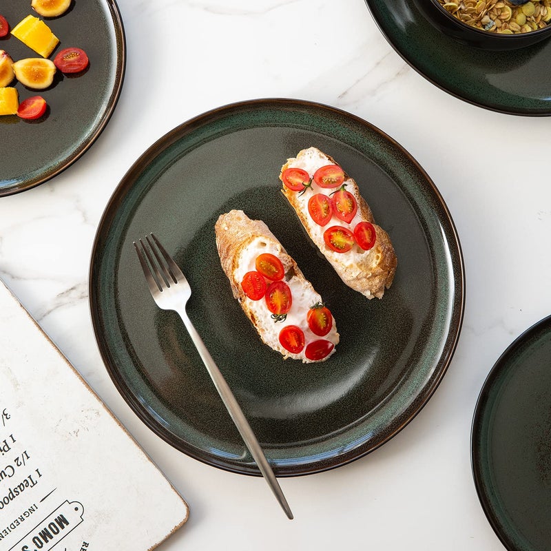 LERATIO Ceramic Plates Set of 6  8.5 Inch Reactive Glaze Light Weight Porcelain Salad Plates Modern Shape Dinnerware Dishes Set for Kitchen Microwave&Dishwasher&Oven Safe Resistant-Green - Image 4