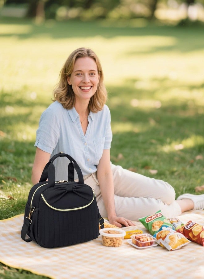 Bluboon Lunch Box for Women，Large Insulated Lunch Bag with Shoulder Strap，Adult Lunch Tote Teacher Nurse, Bow Lunch Cooler Gifts for Work Picnic Travel,Black (Black) - Image 5
