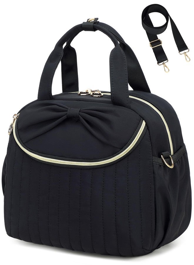 Bluboon Lunch Box for Women，Large Insulated Lunch Bag with Shoulder Strap，Adult Lunch Tote Teacher Nurse, Bow Lunch Cooler Gifts for Work Picnic Travel,Black (Black) - Image 1