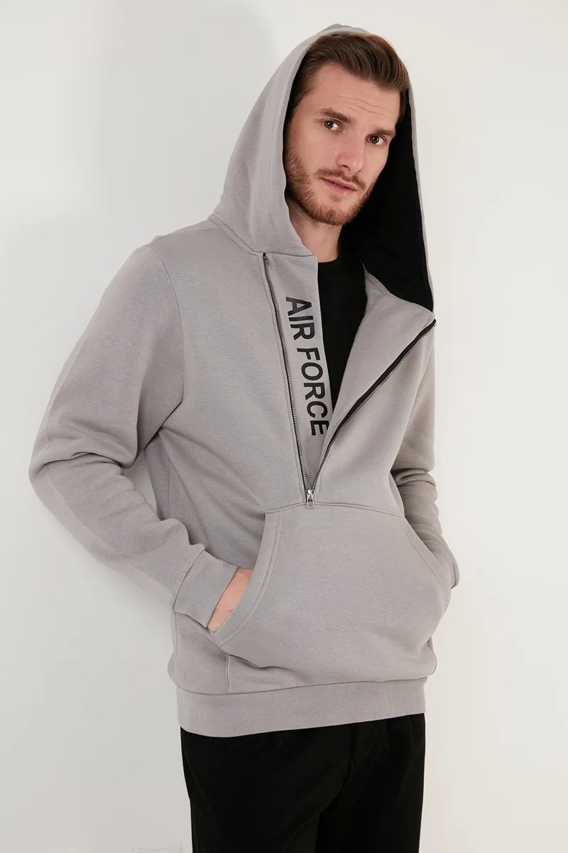 Buratti Kangaroo Pocket Zippered Hooded Collar Slim Fit Men's Sweat 575707