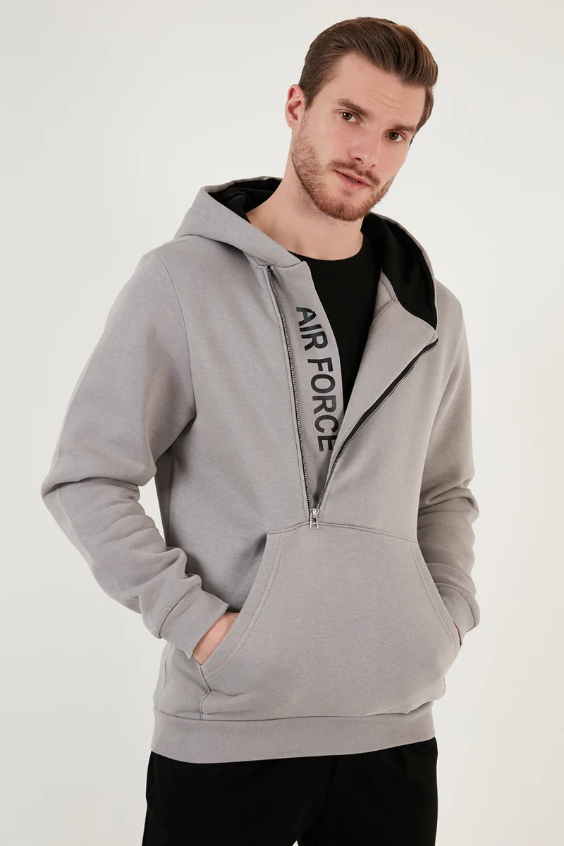 Buratti Kangaroo Pocket Zippered Hooded Collar Slim Fit Men's Sweat 575707
