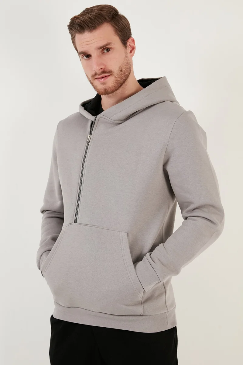 Buratti Kangaroo Pocket Zippered Hooded Collar Slim Fit Men's Sweat 575707