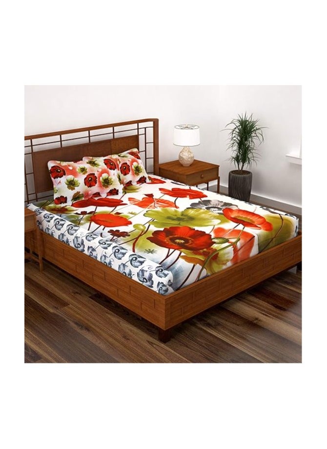 Story at Home Story at Home 186 TC Single Bedsheet with 1 Pillow Cover, White/Green, 235 x 270 cm, FE1508  - Image 1