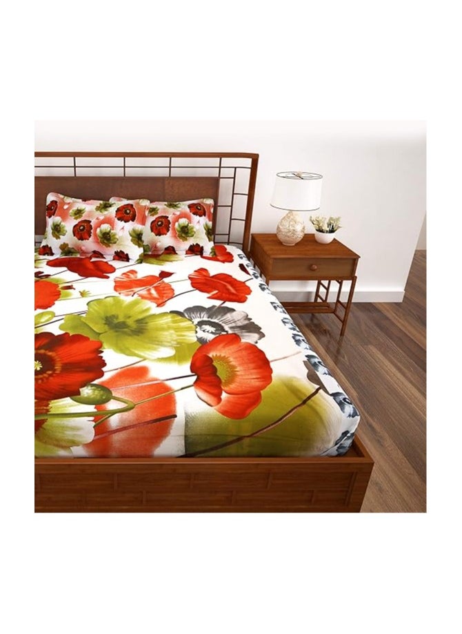 Story at Home Story at Home 186 TC Single Bedsheet with 1 Pillow Cover, White/Green, 235 x 270 cm, FE1508  - Image 3
