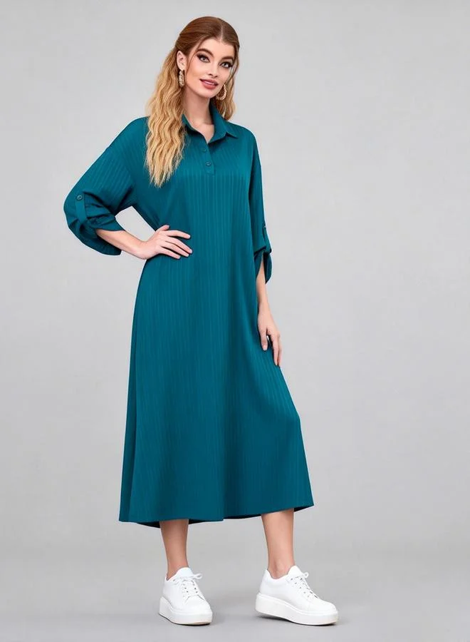 تايك تو Teal Textured Shift Midi Dress