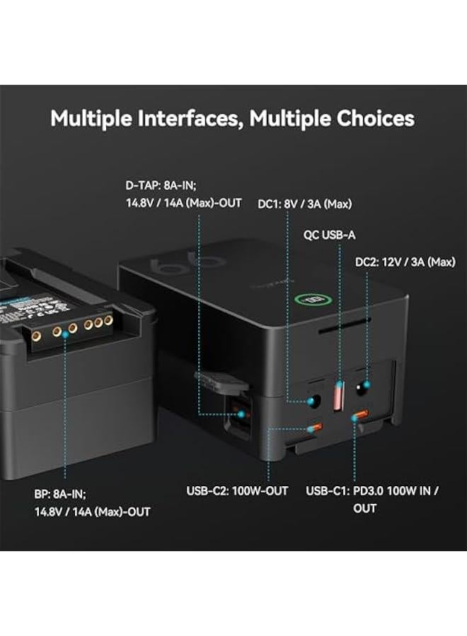 Arabest SmallRig VB99 Pro V-Mount Battery: 99Wh / 6800mAh with 100W PD USB-C Fast Charging, D-TAP, Dual USB-C & DC Ports, USB-A and TFT Display for Cameras, Camcorders, Video Lights.  - Image 3