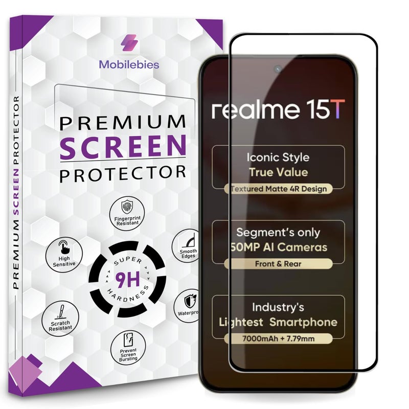 Mobilebies Premium Tempered Glass Screen Protector Guard For Realme 15T 5G (6.57 Inch, Pack of 1) |HD Clear Edge to Edge Coverage With Easy to installation kit - Image 1