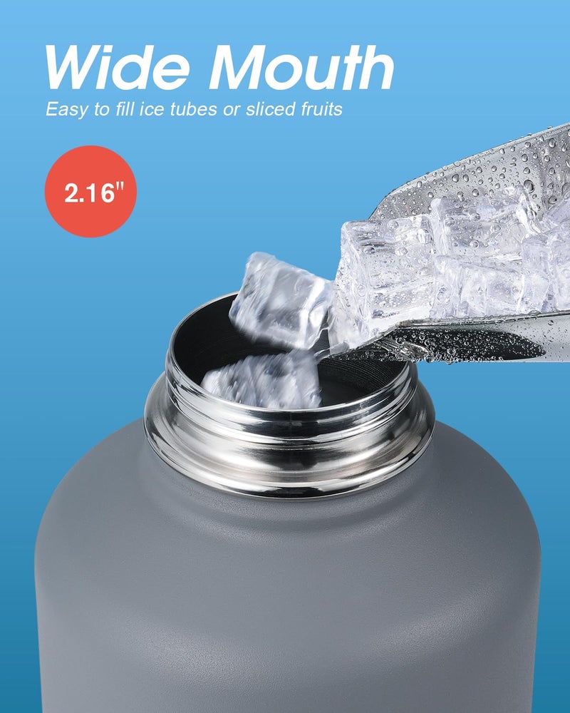 Coolflask 64 oz Insulated Water Bottle with Straw & 3 Lids, Coolflask Half Gallon Water Jug Large Metal Stainless Steel Wide Mouth for Sports, Gym or Office, Non-BPA Keep Cold 48H Hot 24H, Knight Grey - Image 4