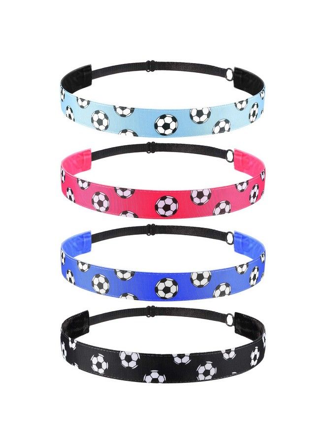 Satinior 4 Pieces Nonslip Soccer Headband Adjustable Football Hairband For Girl Sport (Black Blue Rose Red Light Blue) - Image 1