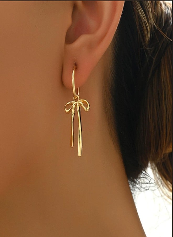 أقراط فيونكة للنساء، أقراط فيونكة ذهبية للنساء، أقراط عيد الميلاد، أقراط أنيقة وعصرية على شكل فيونكة متدلية، أقراط حلقية ذهبية وفضية، هدية مجوهرات عيد الميلاد للحفلات وحفلات الزفاف والعطلات - Image 3