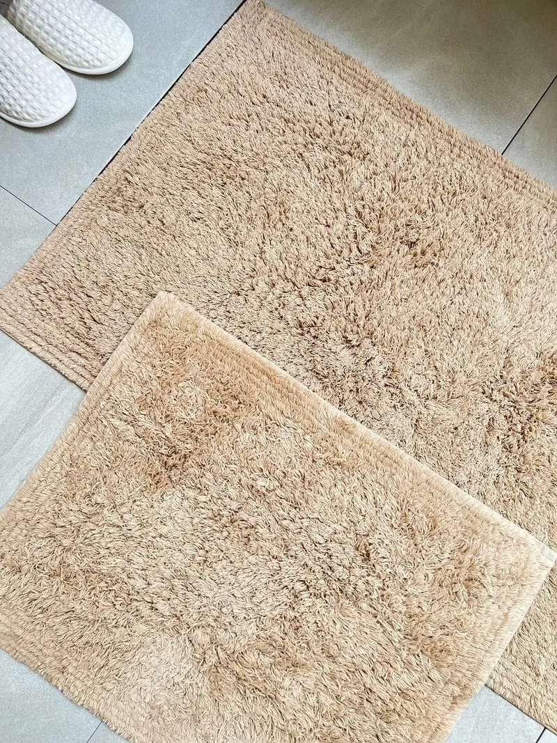 Bluenity Lantau Natural Cotton 2-Piece Bath Mat Set 60X100+50X60 cm - Beige