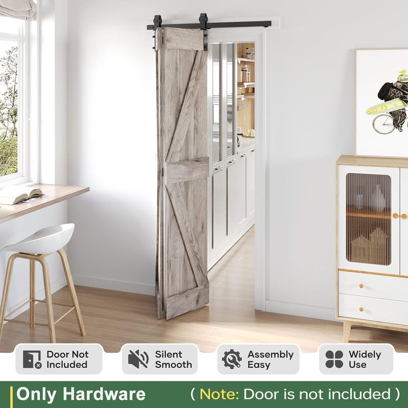 ROYMELO 36" Bifold Sliding Barn Door Hardware Track Kit,Side Mounted Black J Shape Roller,Smoothly and Quietly,Assembly Easy,Fit Double 16" Bi-Folding Doors (Door Not Included) - Image 2