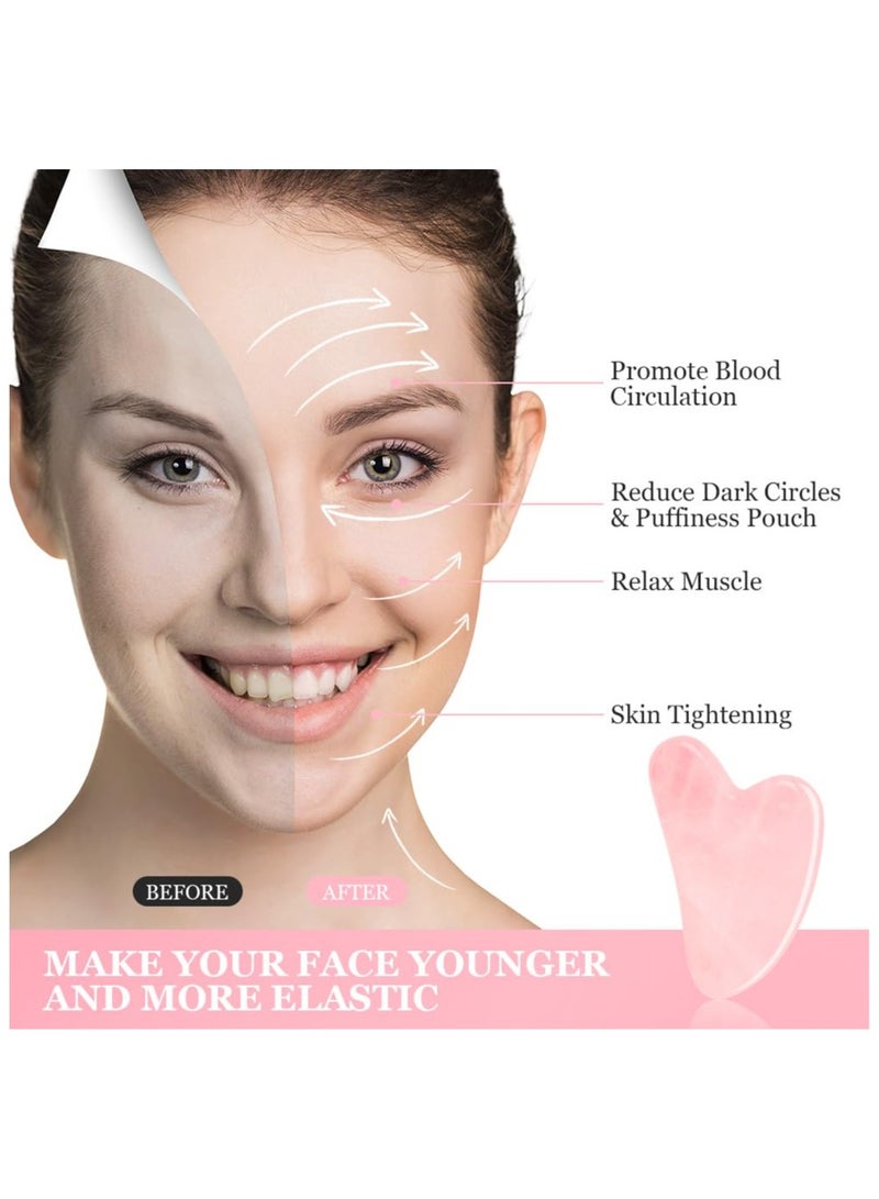 Loquat Scraping Facial Tools And Jade Roller Set Suitable For Facial Scraping Tools For Skin Care Scraping Stone Set Reduces Swelling And Improves Wrinkles Self Care Gift, Pink - Image 2