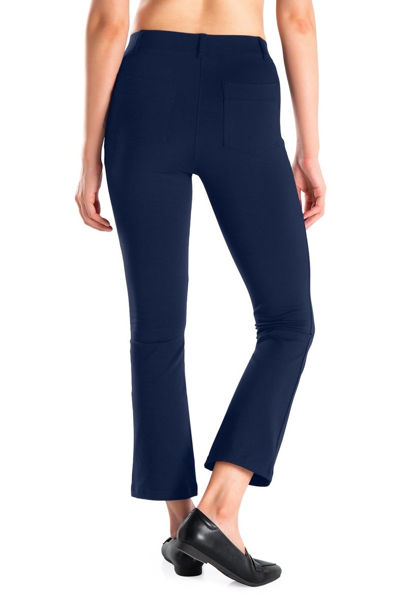 Yogipace,Belt Loops,Women's Flare Cropped Dress Yoga Pants Capris Stretchy Work Ankle Pant,23",Navy,Size M - Image 5
