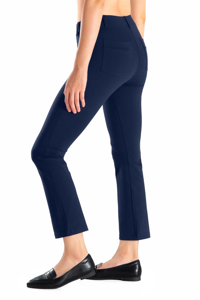 Yogipace,Belt Loops,Women's Flare Cropped Dress Yoga Pants Capris Stretchy Work Ankle Pant,23",Navy,Size M - Image 2