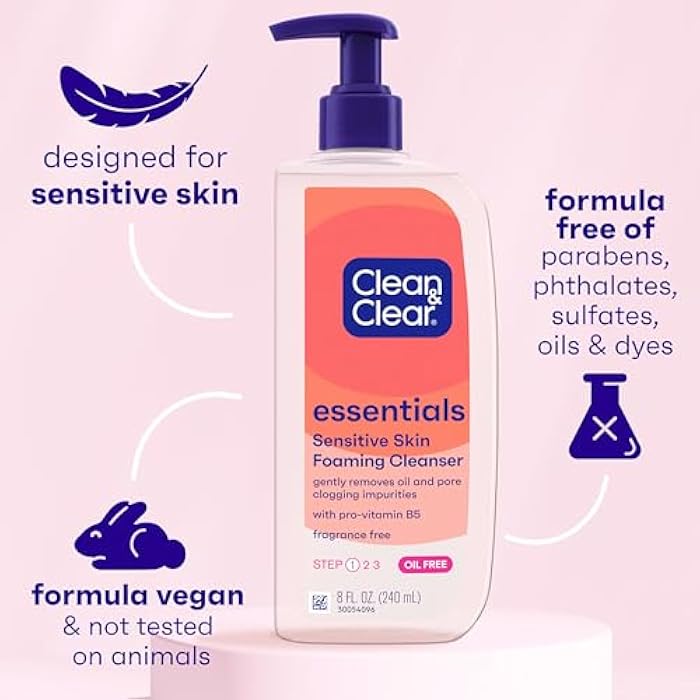 Clean & Clear Essentials Oil-Free Foaming Facial Cleanser, Daily Face Wash with Pro-Vitamin B5 Gently Removes Oil & Pore Clogging Impurities Without Drying Skin, Fragrance-Free, 8 fl. oz - Image 3