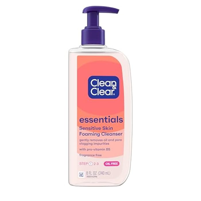 Clean & Clear Essentials Oil-Free Foaming Facial Cleanser, Daily Face Wash with Pro-Vitamin B5 Gently Removes Oil & Pore Clogging Impurities Without Drying Skin, Fragrance-Free, 8 fl. oz - Image 1