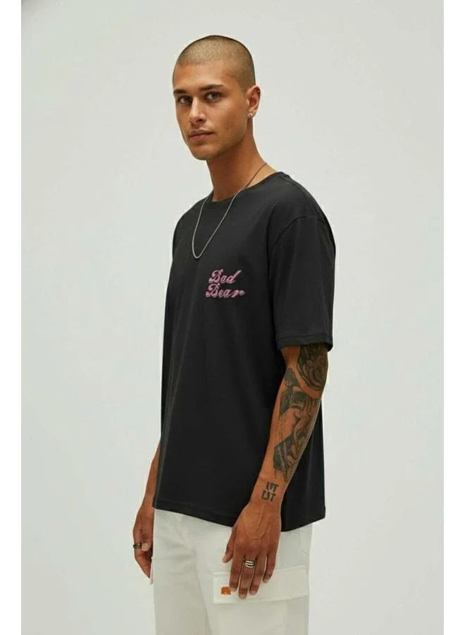 Bad Bear Bad Pink Men's Black T-Shirt.