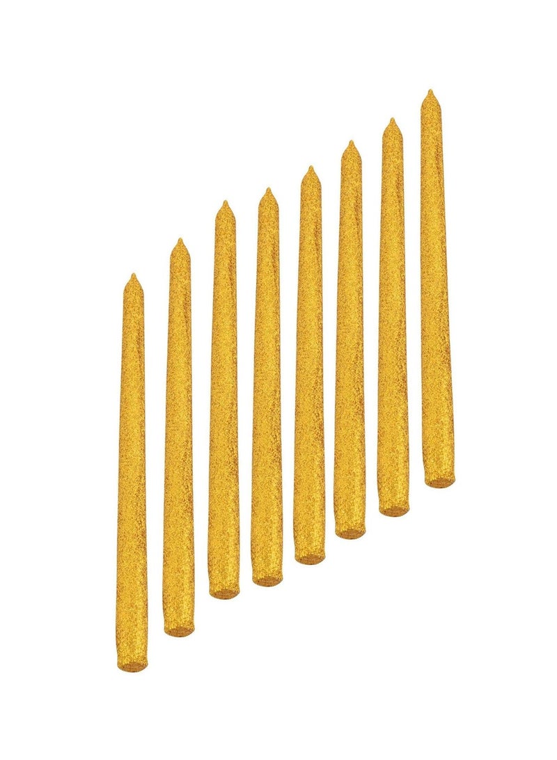 atorakushon® Smokeless Scented Paraffin Wax Golden Glitter Tapered Stick Candles Decorations for Living Room, Hall Room, Dinner Table,Birthday Party, Pack of 8 - Image 2