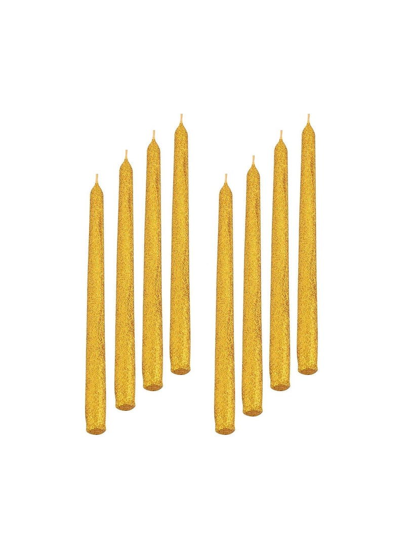 atorakushon® Smokeless Scented Paraffin Wax Golden Glitter Tapered Stick Candles Decorations for Living Room, Hall Room, Dinner Table,Birthday Party, Pack of 8 - Image 3