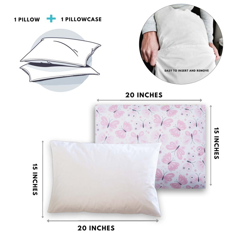 KRADYL KROFT Toddler Pillow with 100% Cotton Removable Cover - 20 X 15 Inches | Children Pillows | Baby Pillows - Pink Butterfly - Image 4