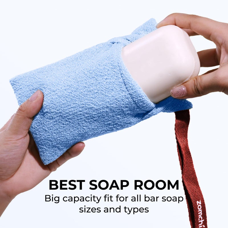 ZOMCHI 2 Pieces Soap Bags for Soap Bars with Different Roughness, Exfoliating Soap Saver Bags, Soap Pouch for Body Wash (Blue) - Image 5