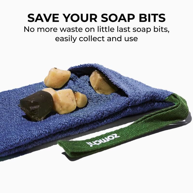 ZOMCHI 2 Pieces Soap Bags for Soap Bars with Different Roughness, Exfoliating Soap Saver Bags, Soap Pouch for Body Wash (Blue) - Image 2