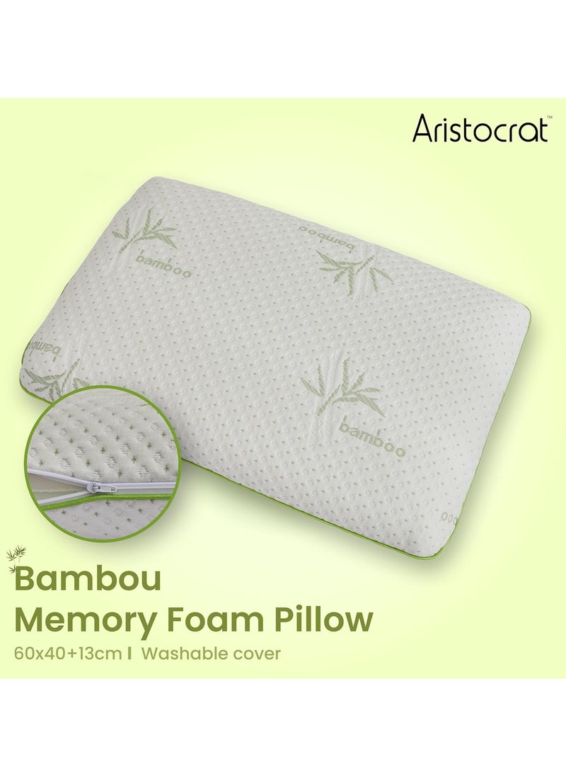 MAXQON Bamboo Memory Foam Pillow With Removable Bamboo Rayon Cover - Hypoallergenic & Breathable- 60x40x13cm  - Image 2