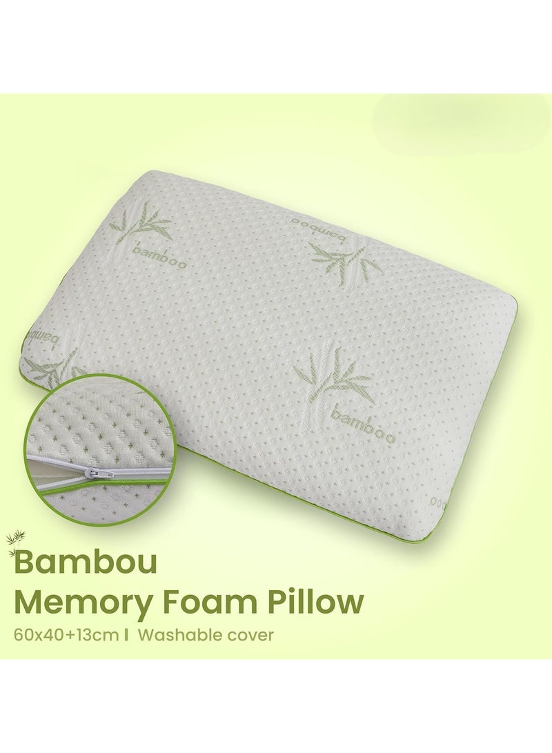 ماكسكون وسادة من إسفنج الذاكرة من الخيزران مع غطاء رايون من الخيزران قابل للإزالة - مضادة للحساسية وقابلة للتنفس - 60 × 40 × 13 سم - Image 2