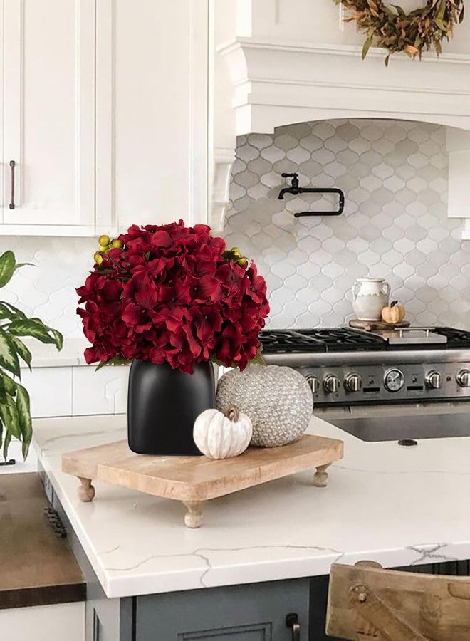 Briful Hydrangea Artificial Flowers in Ceramic Black Vase, Burgundy Silk Hydrangea Centerpieces for Tables, Realistic Dining Table Vase with Flowers for Farmhouse Home Decor Indoor - Image 5