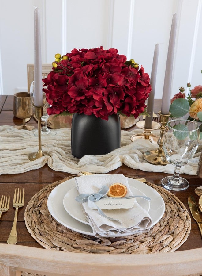 Briful Hydrangea Artificial Flowers in Ceramic Black Vase, Burgundy Silk Hydrangea Centerpieces for Tables, Realistic Dining Table Vase with Flowers for Farmhouse Home Decor Indoor - Image 4