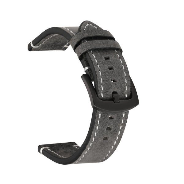 Generic Vintage Crazy Horse Leather Watch Strap 20mm 22mm Quick Release Grey-white buckle 