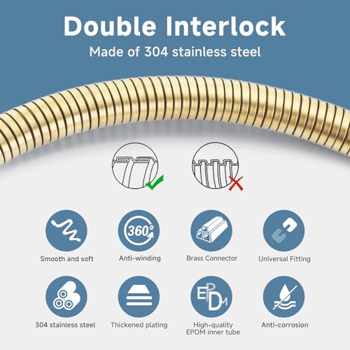 JASYA Gold Shower Hose Extra Long 69 Inches 304 Stainless Steel Handheld Shower Head Hoses Anti Winding Interface Flexible Rv Shower Hoses Replacement For Cleaning Pet 1 Pcs - Image 5