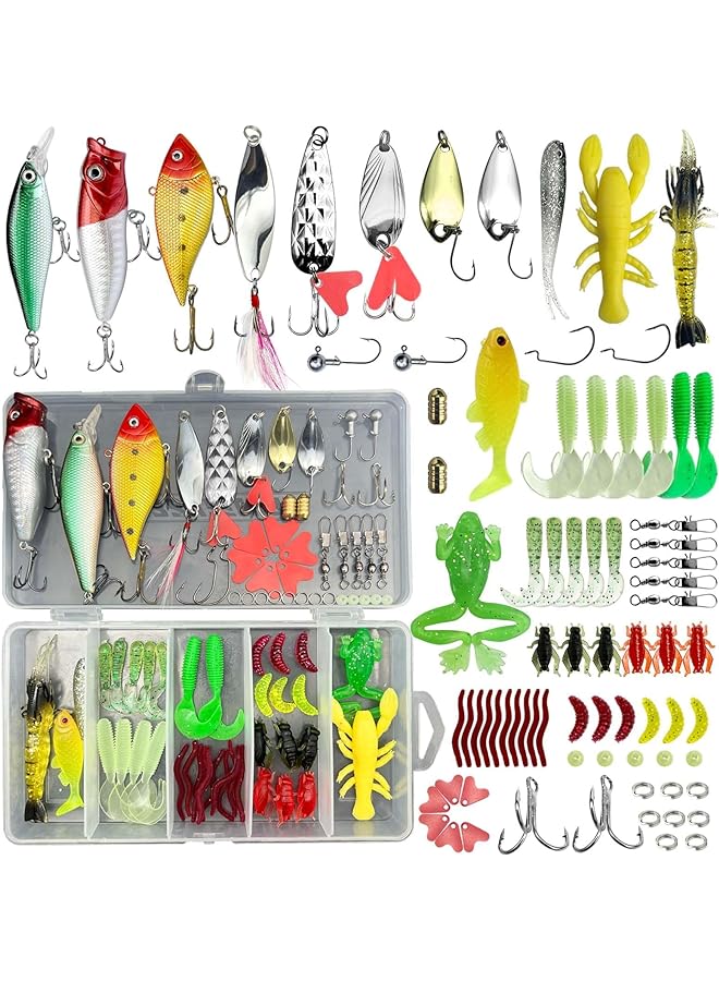 PROMASS 78 Pcs Fishing Topwater Lures Fishing Lures Kit for Freshwater Soft Plastic Lures Fishing Accessories Tackle Boxes Fishing Spoons Swimbaits