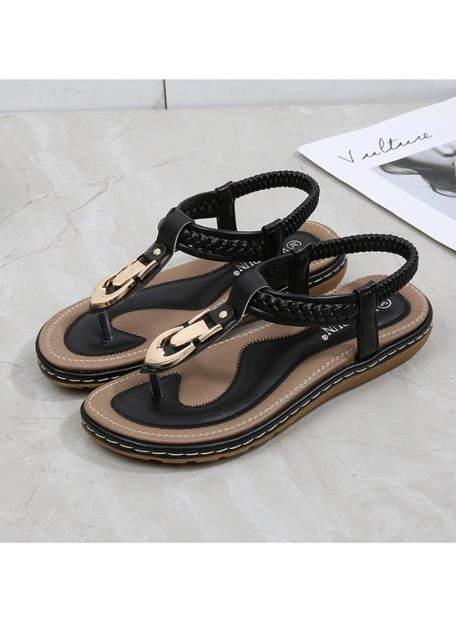 NIBEMINENT Anti-Skid  Low Sandals Woman Leather  Summer Large Size Female Shoe Flip Flops  Low-heeled Comfort  - Image 1