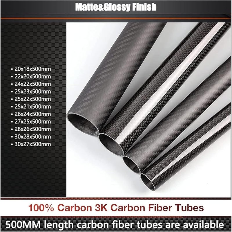 أنبوب من ألياف الكربون 27x25x500mm نسج تويل لامع 3K ملفوف باللف للطائرات المتعددة المروحية DIY - Image 4